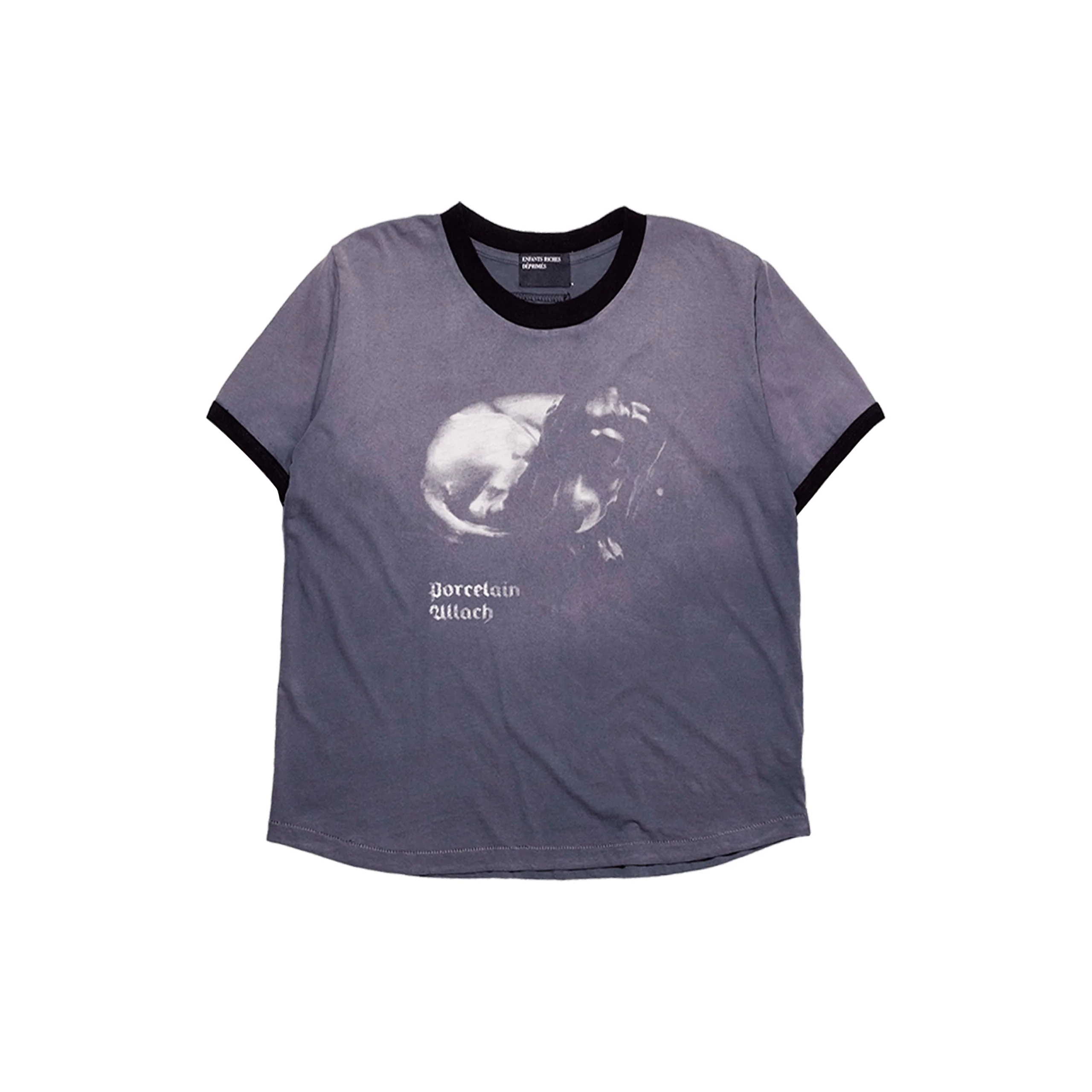 Porcelain Dog Patch Ringer T-shirt (Faded Charcoal/Black)