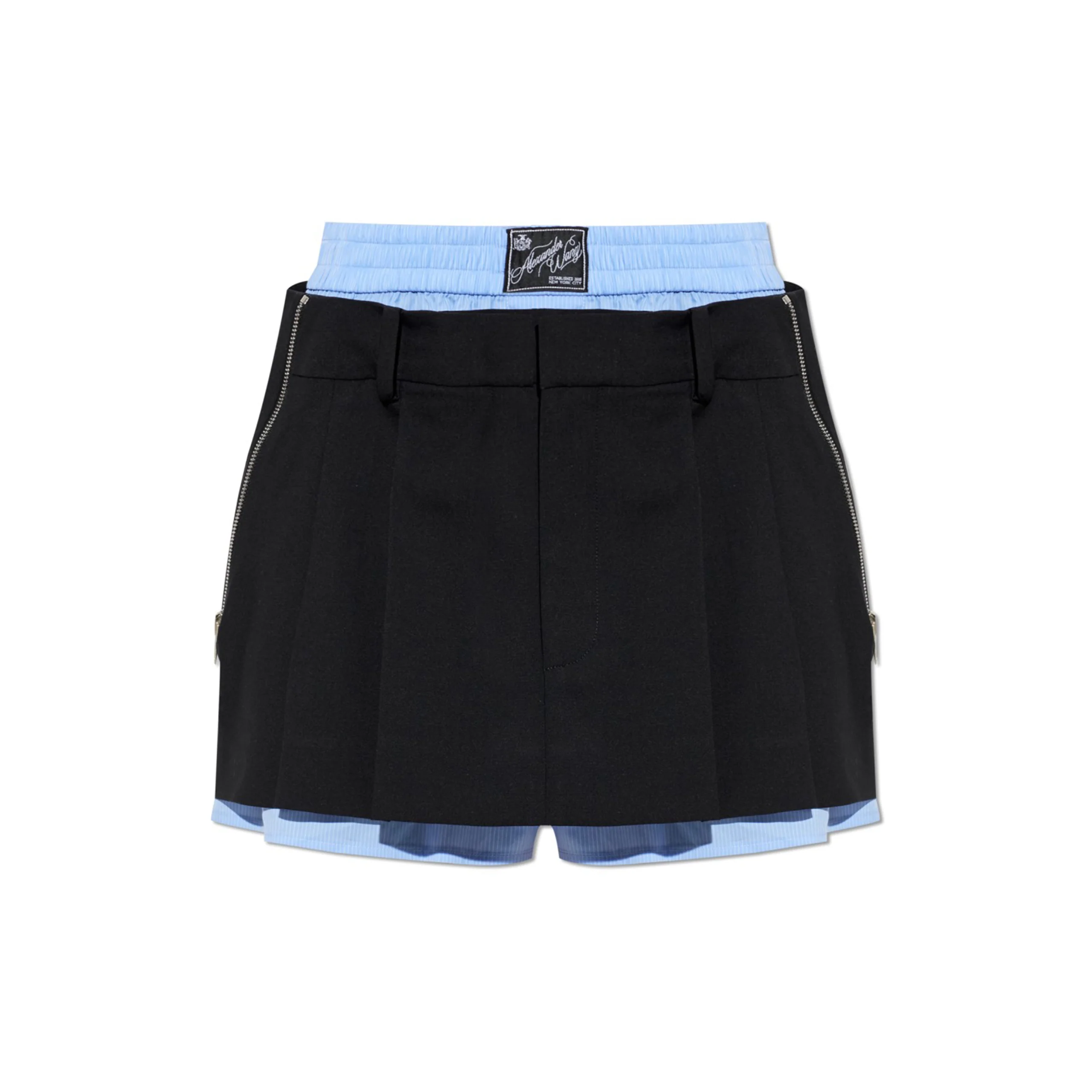 Pre-Styled Pleated Skort W/ Zipper Details (Black/Oxford Blue)