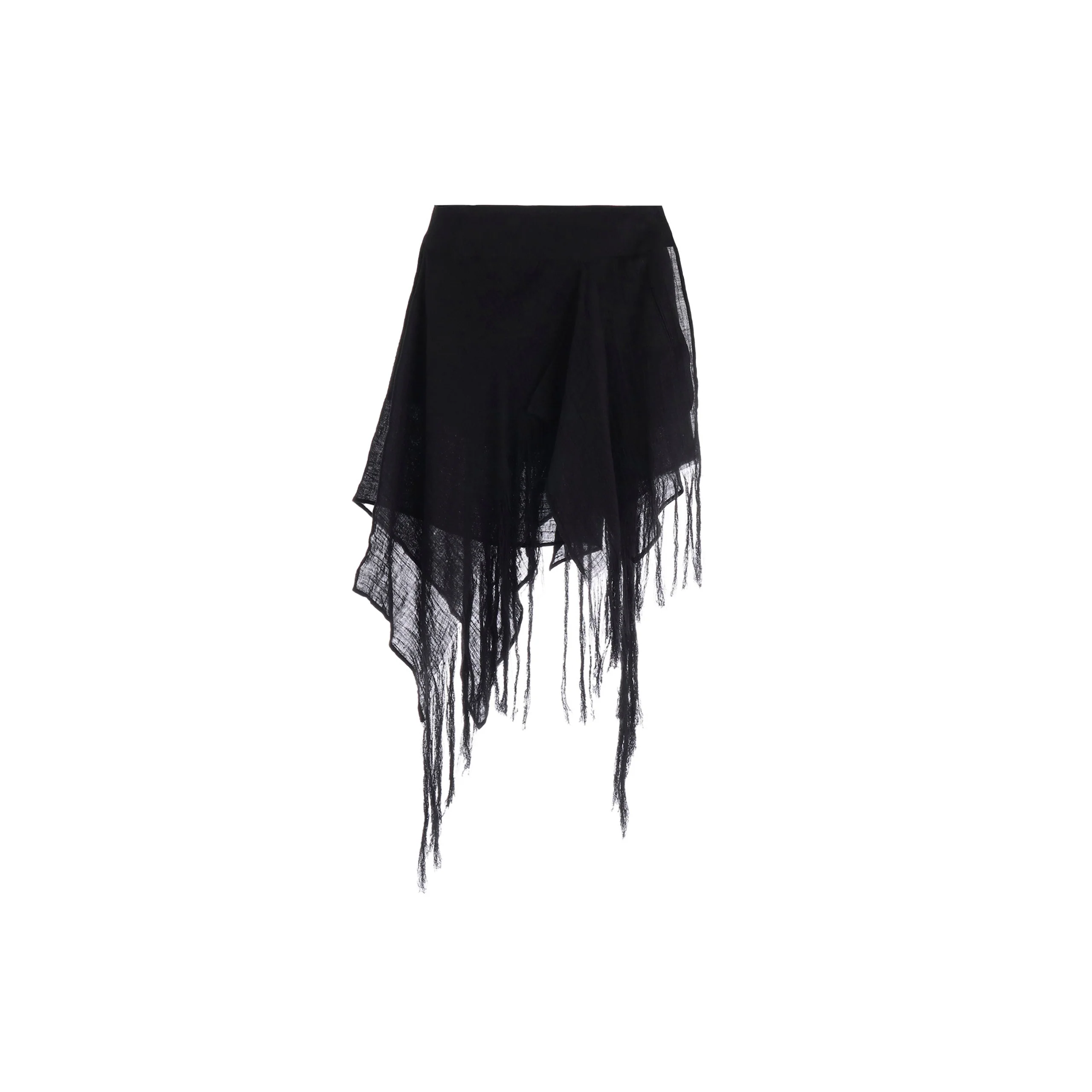 Crinkle Li Gauze Layered Fringe Skirt (Black)