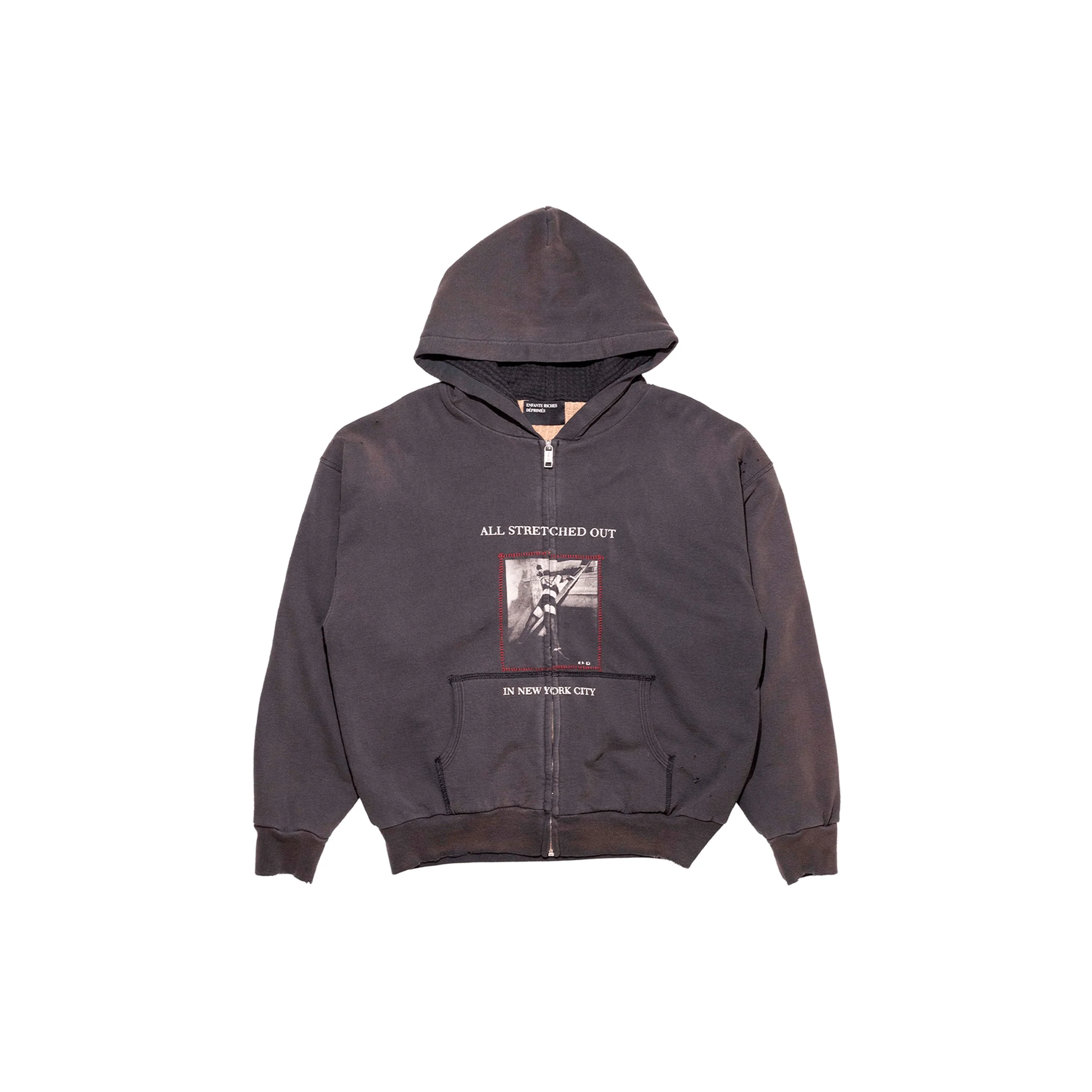 Stretched Out Thermal Lined Zip Up Hoodie (Washed Black)