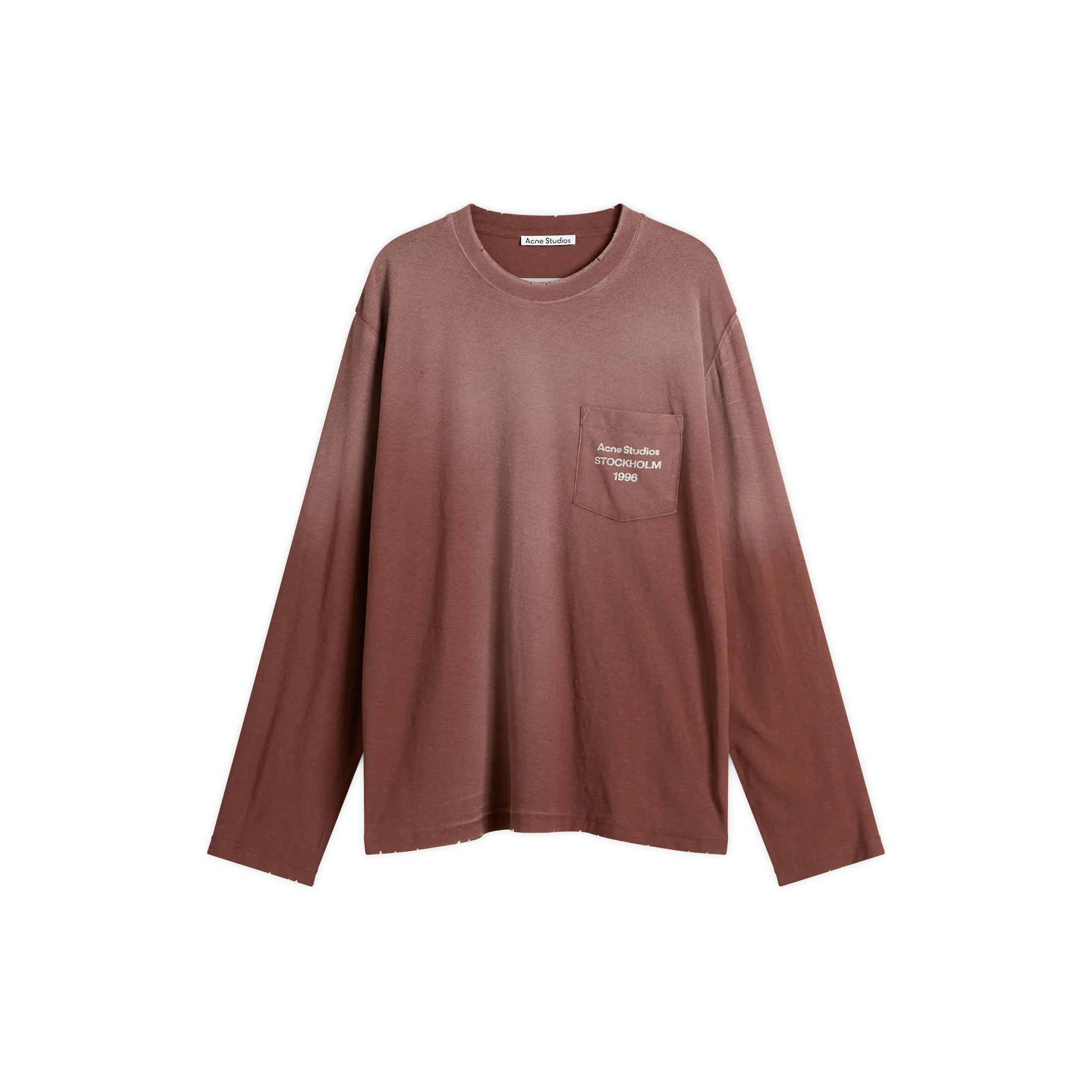 Long Sleeve Crewneck T-Shirt With Logo Chest Pocket (Chocolate Brown)