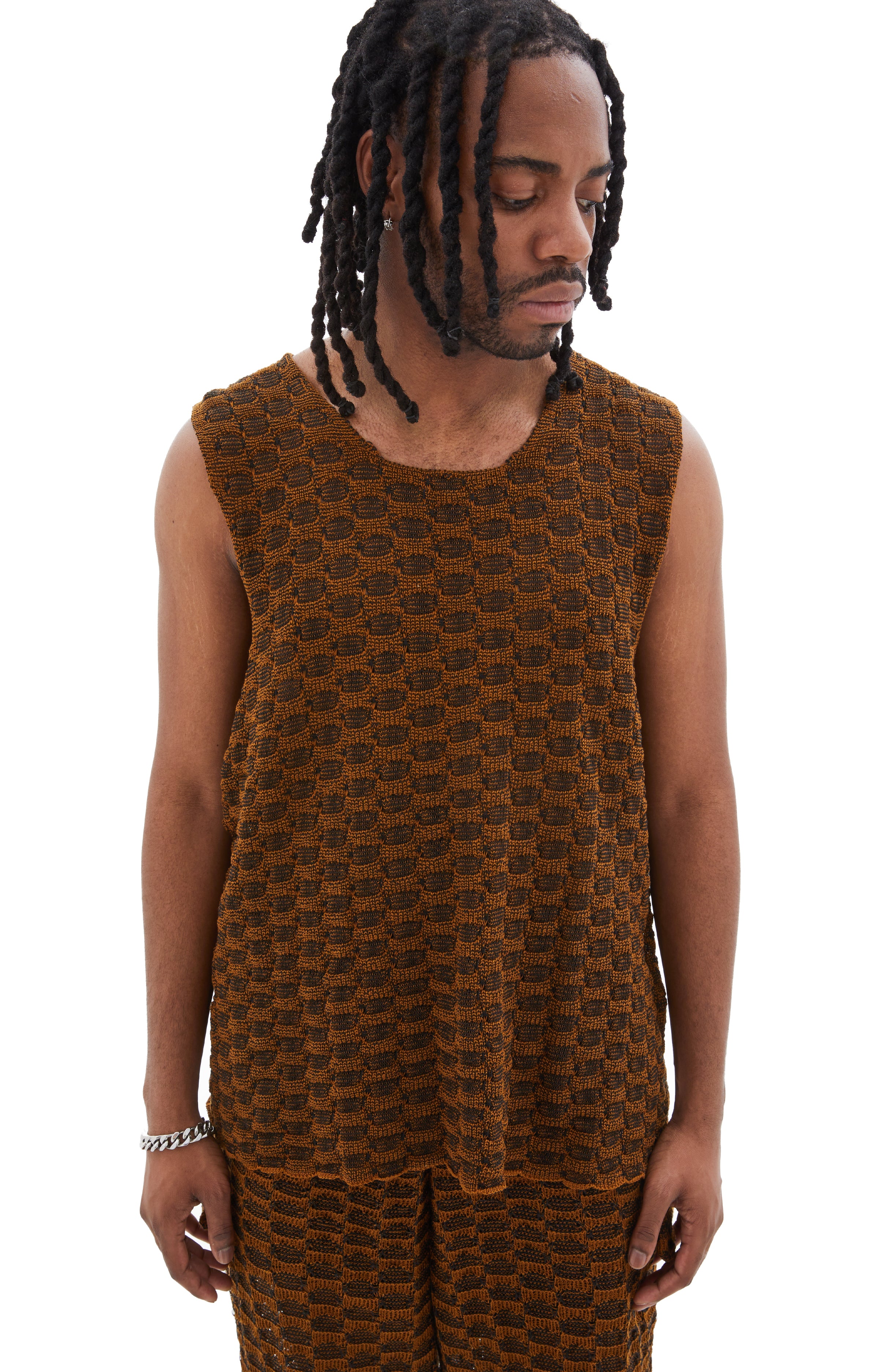 Knitcheck Square Tank Top (Bark)