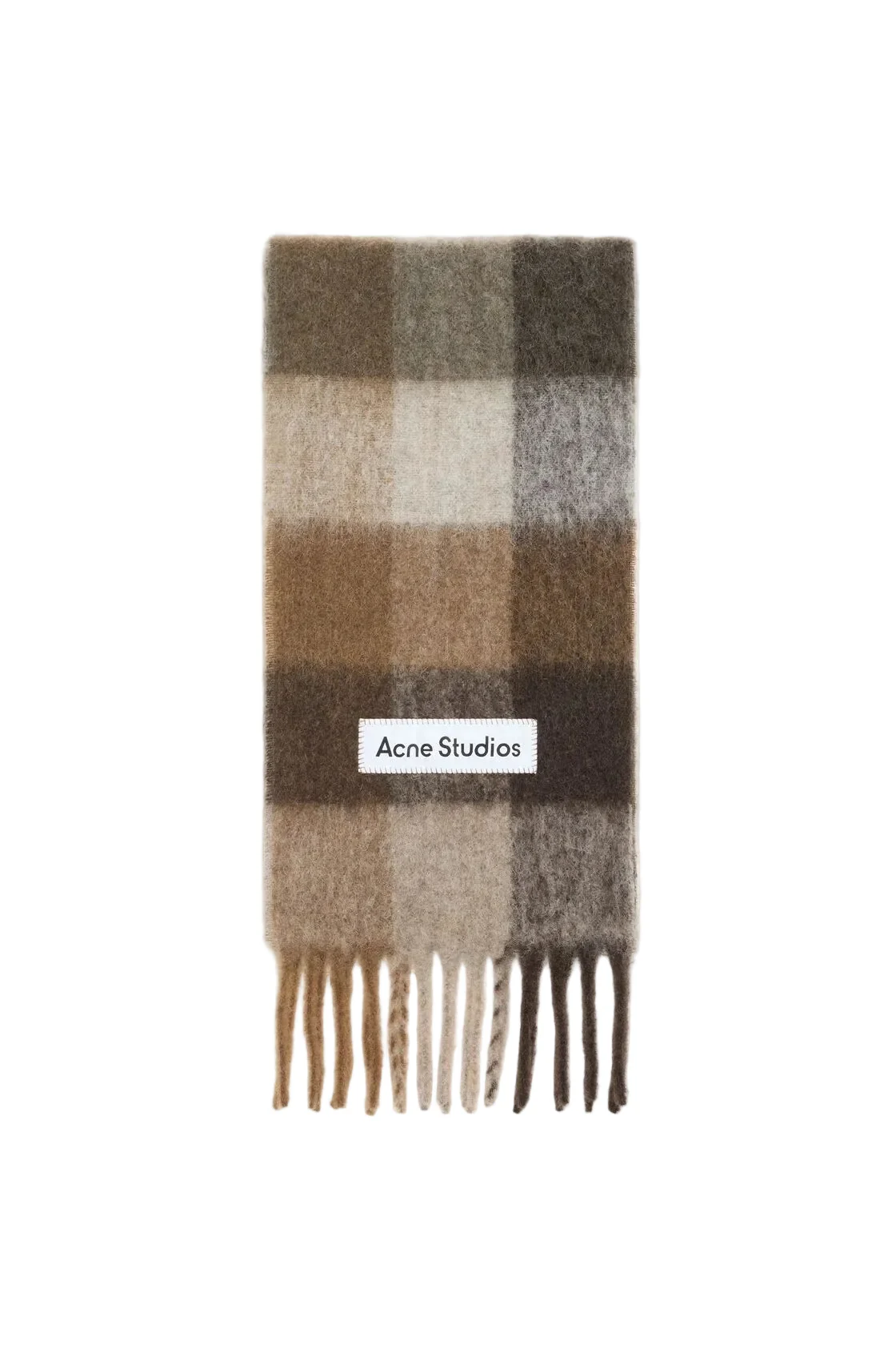 Mohair Checked Scarf (Dark Brown/White/Brown)