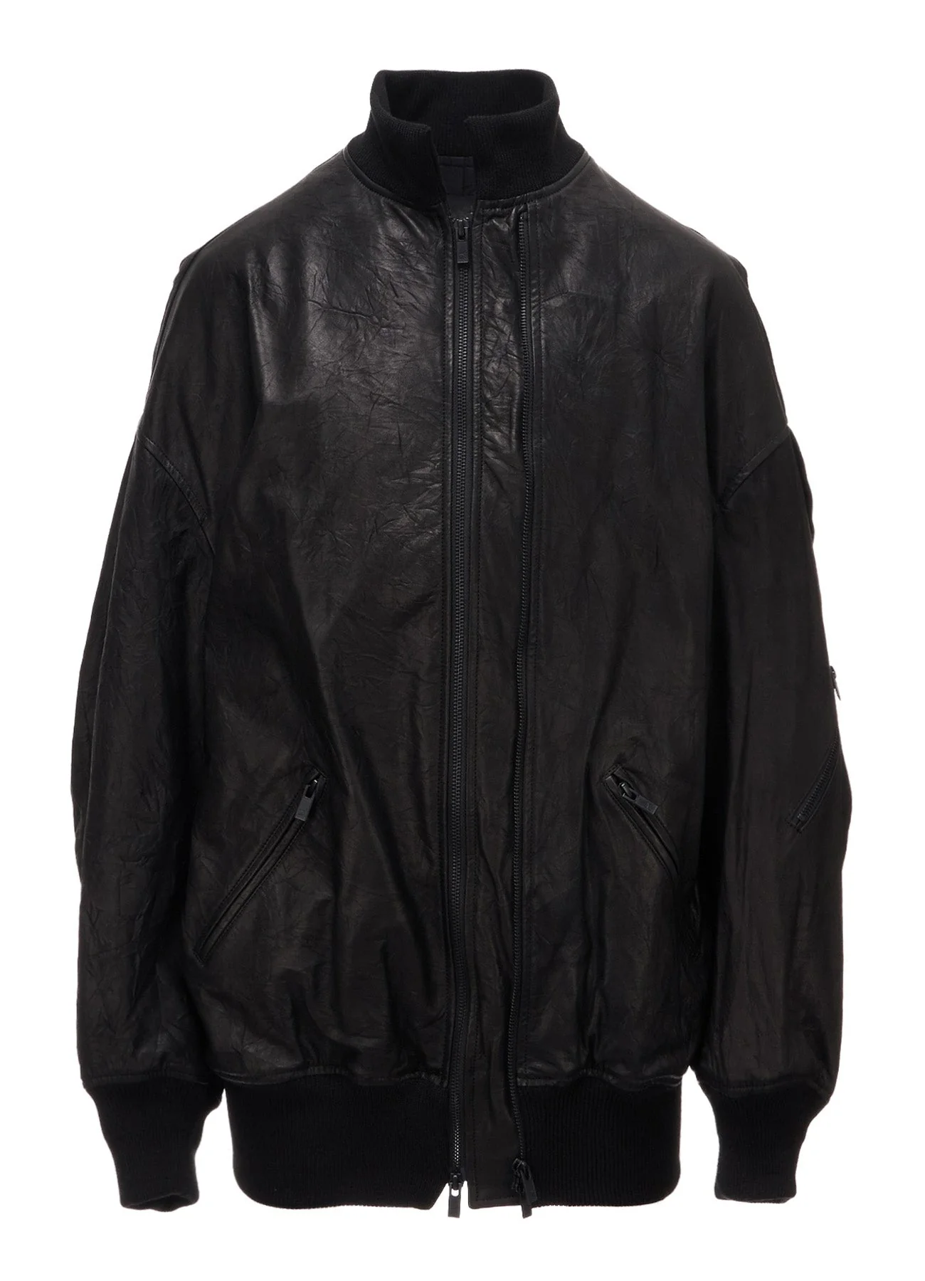 Soft Leather Double Zip Blouson (Black)